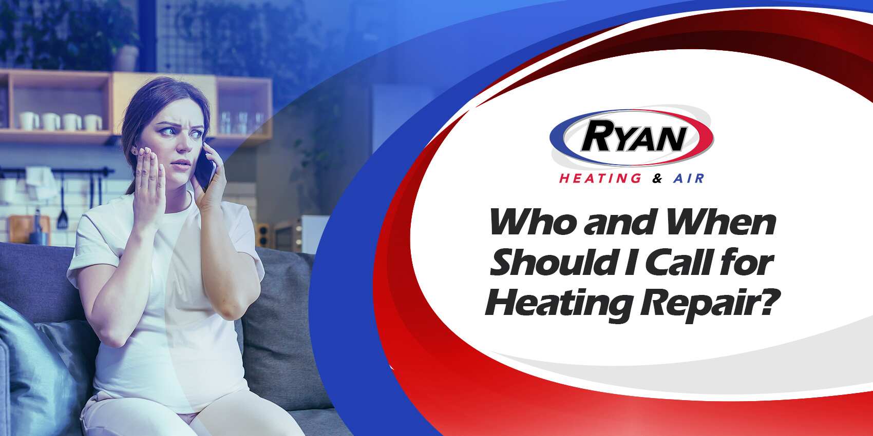 who and when should I call for heating repair? blog post title with photo of a confuse homeowner call the HVAC company